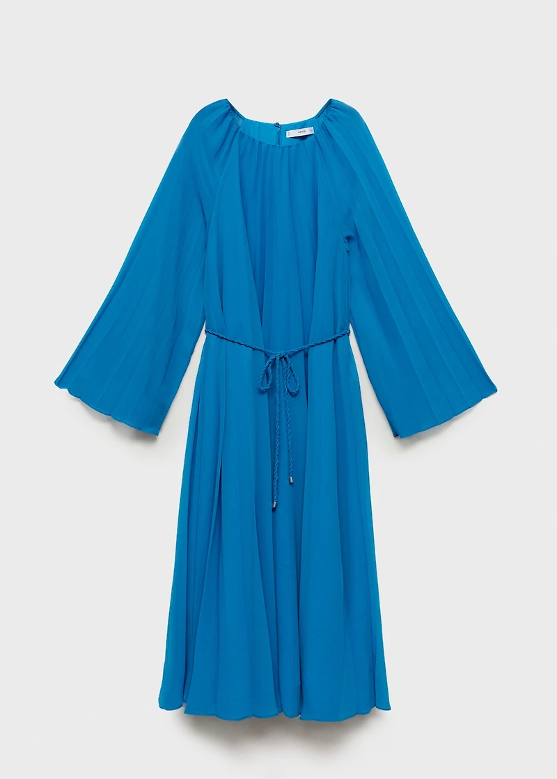 Flared-sleeve pleated dress