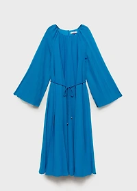 Flared-sleeve pleated dress