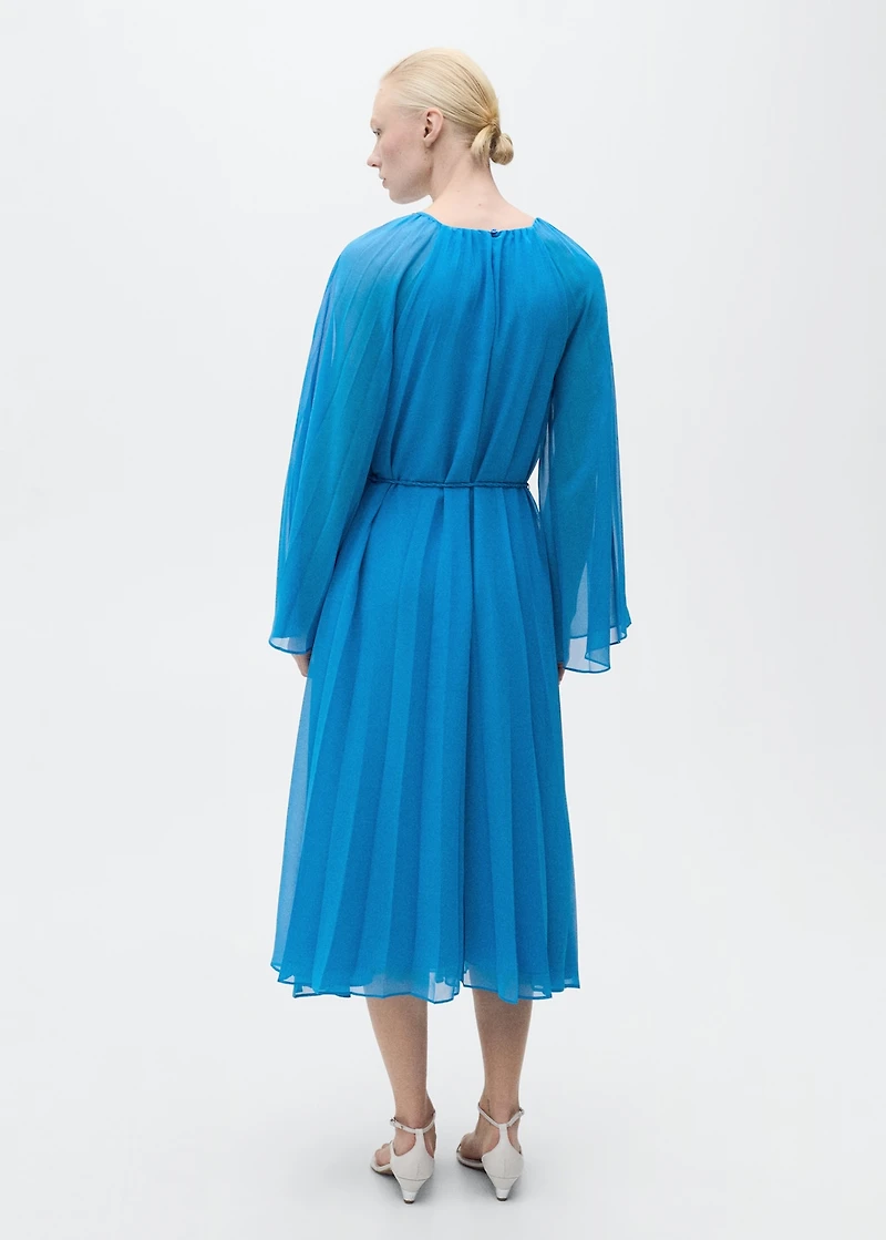 Flared-sleeve pleated dress