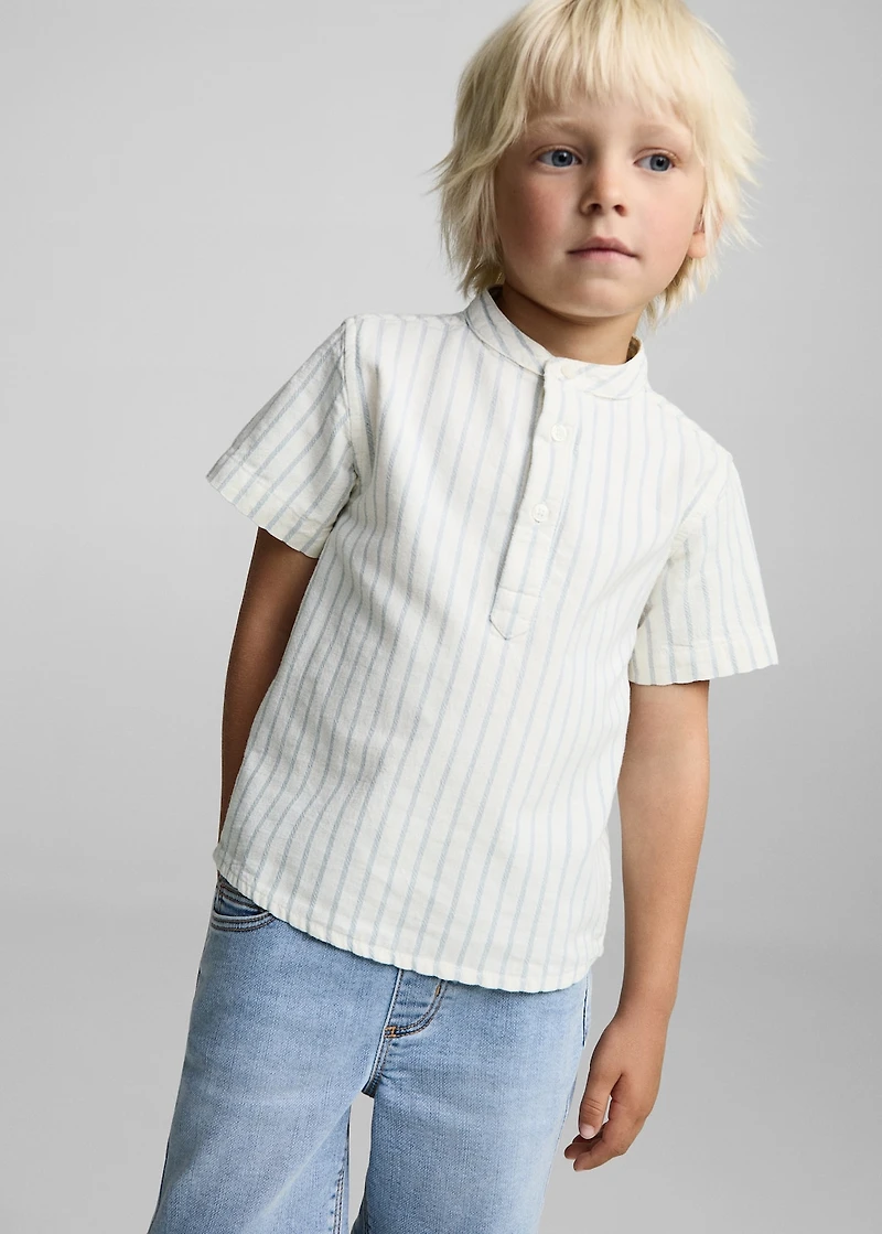 Striped Mao collar shirt