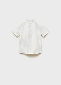 Striped Mao collar shirt