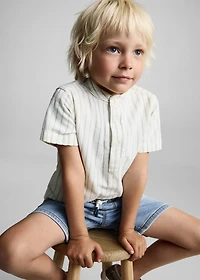 Striped Mao collar shirt