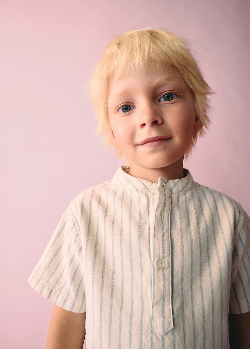 Striped Mao collar shirt