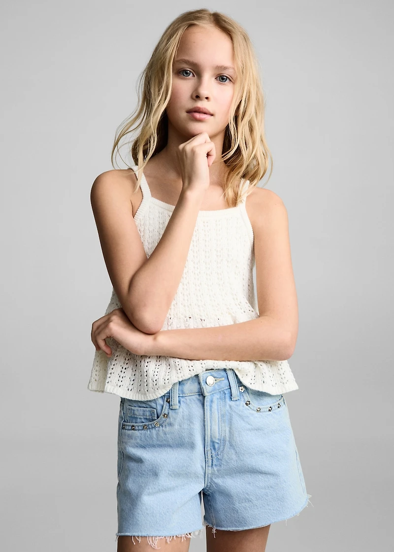 Studded denim shorts