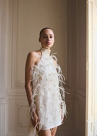 Halter dress with feather decoration