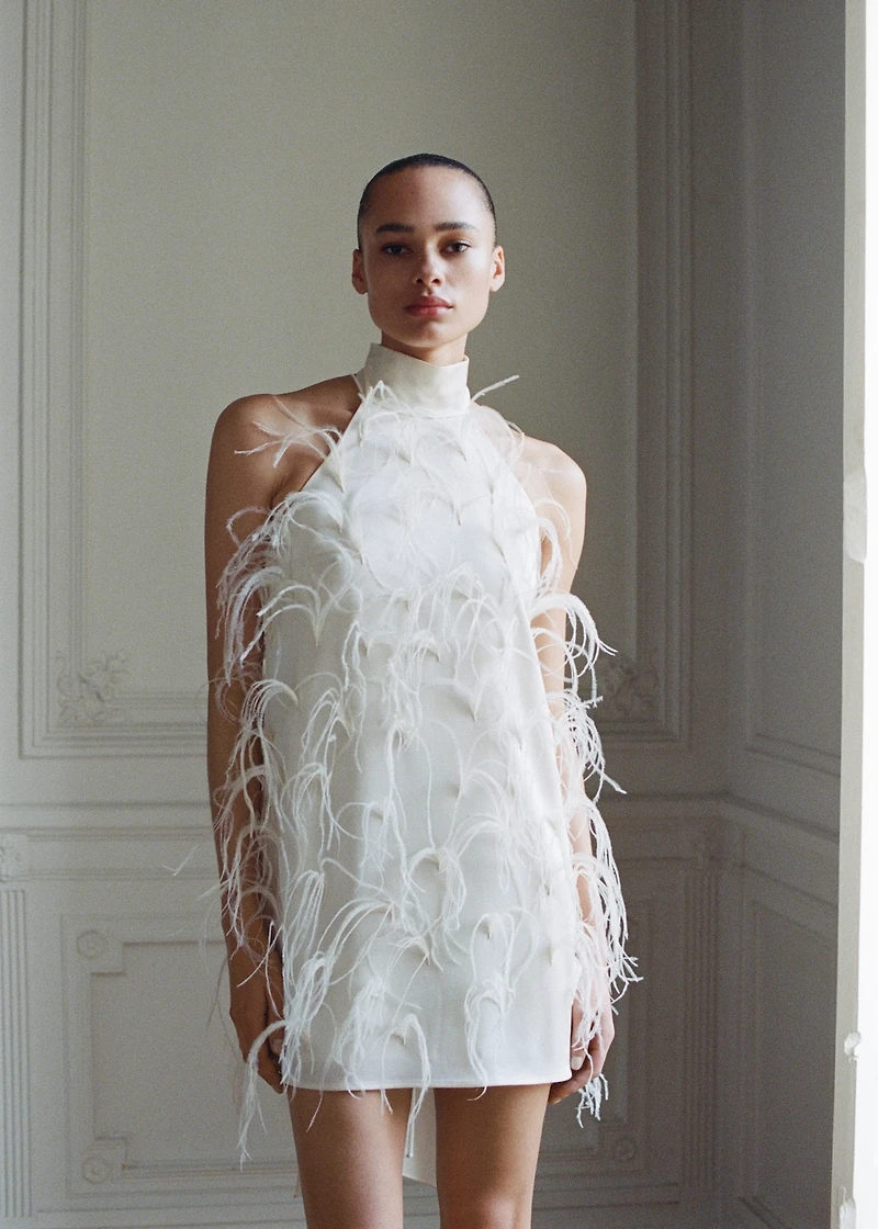 Halter dress with feather decoration