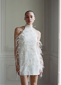 Halter dress with feather decoration