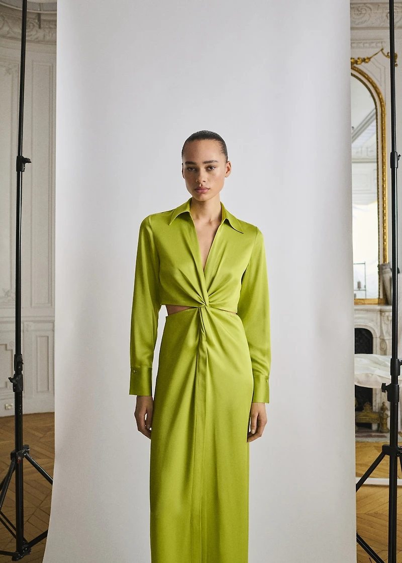 Draped shirt dress with side openings