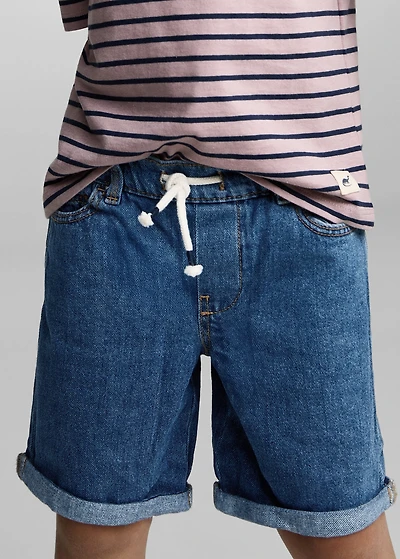 Drawstring denim Bermuda shorts