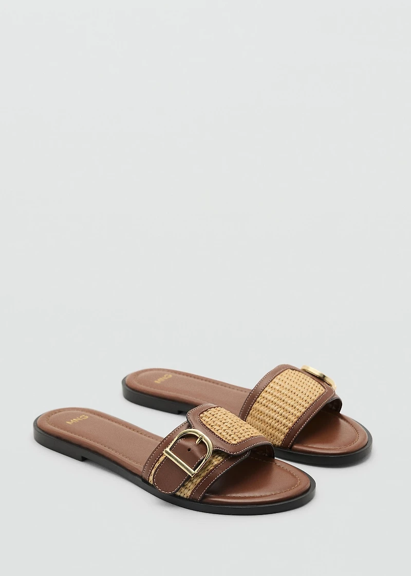Raffia sandals with buckle and strap