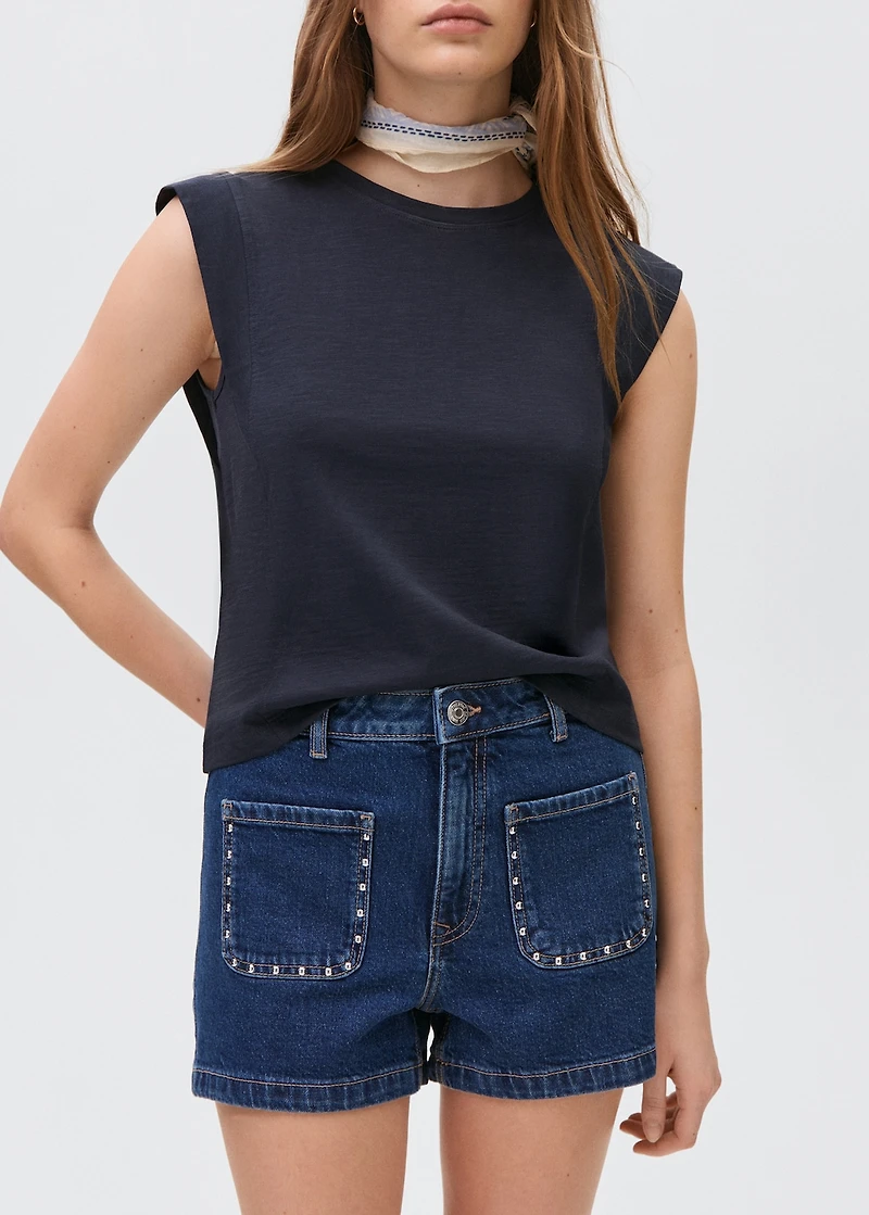 Studded denim shorts