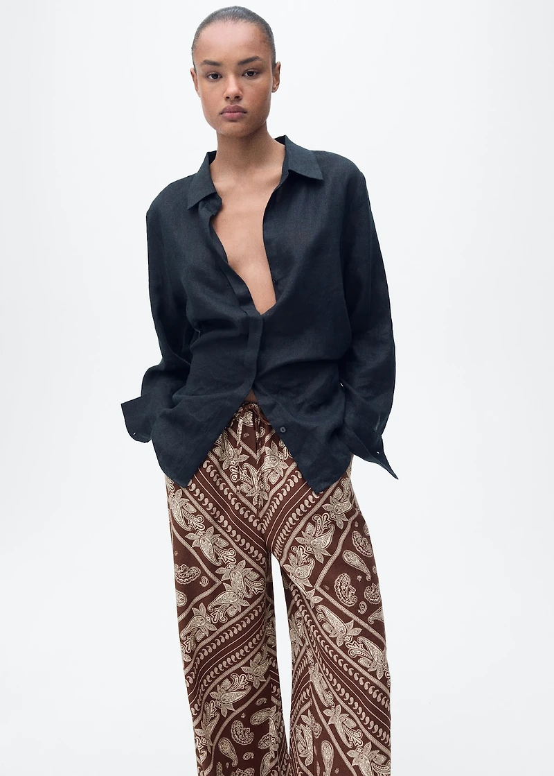 Paisley-print wide leg pants