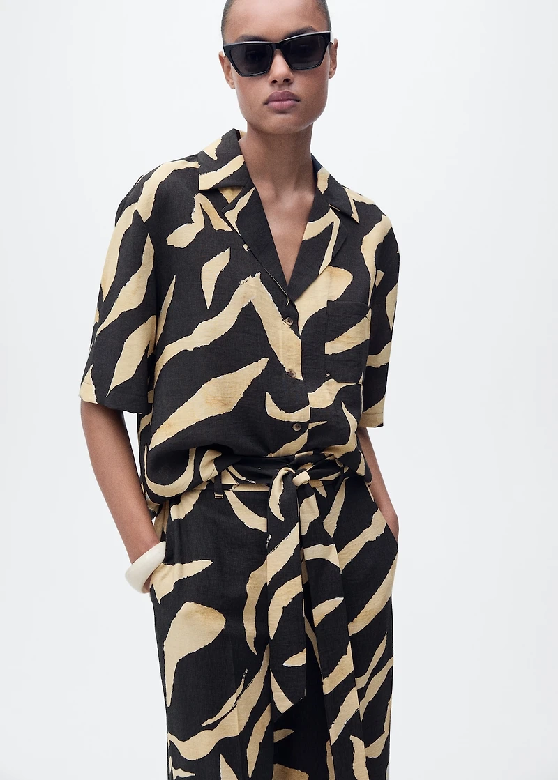 Printed straight-fit pants with belt