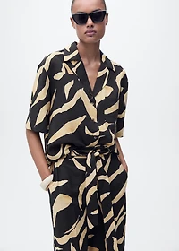 Printed straight-fit pants with belt