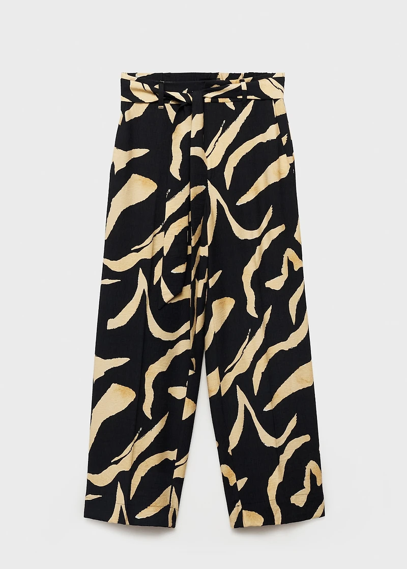 Printed straight-fit pants with belt