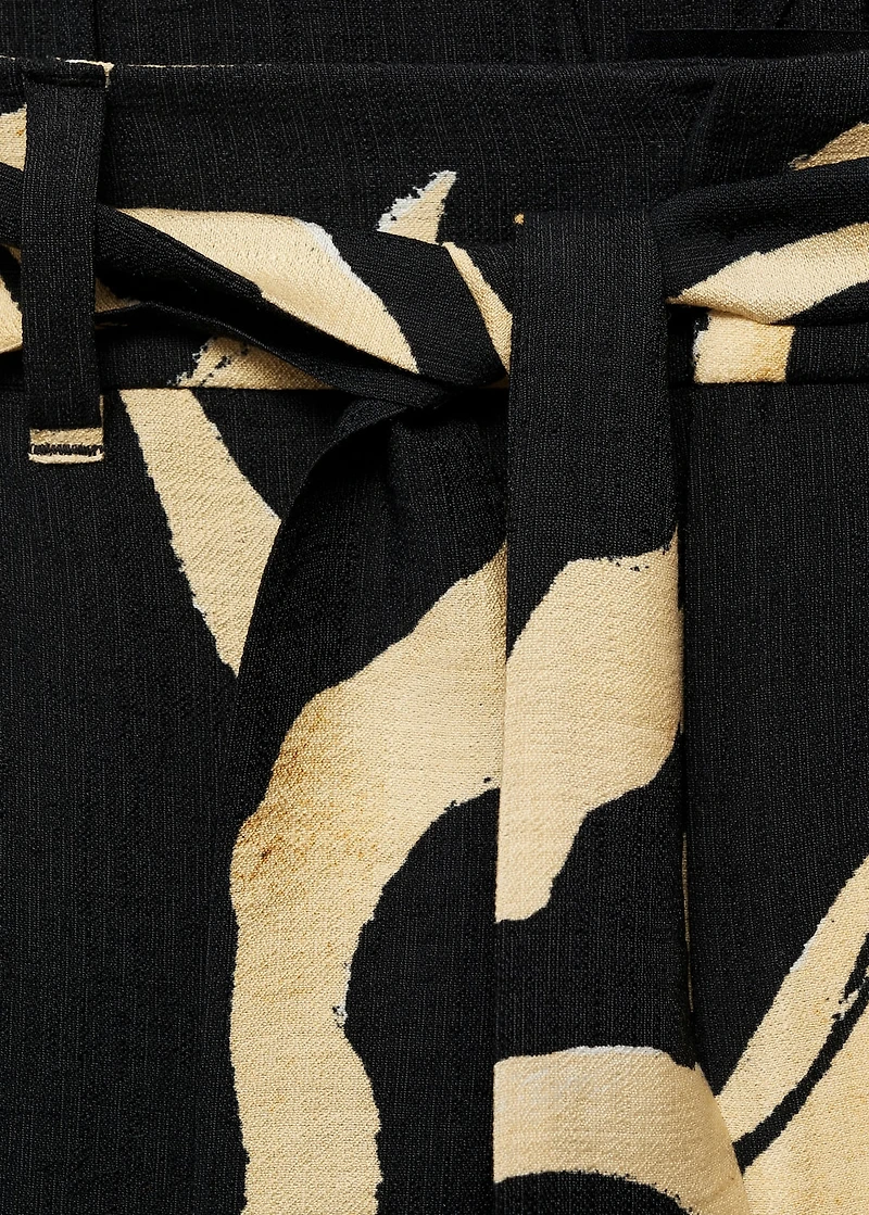 Printed straight-fit pants with belt