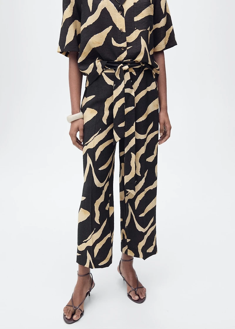 Printed straight-fit pants with belt