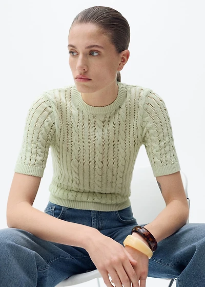Short-sleeved cable-knit sweater