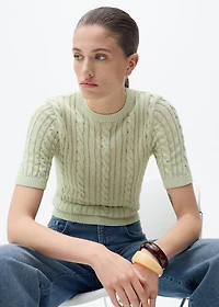 Short-sleeved cable-knit sweater