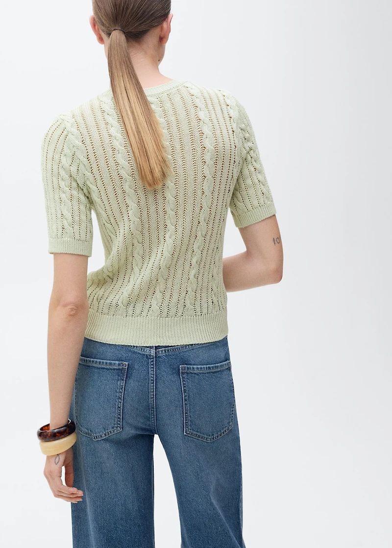 Short-sleeved cable-knit sweater