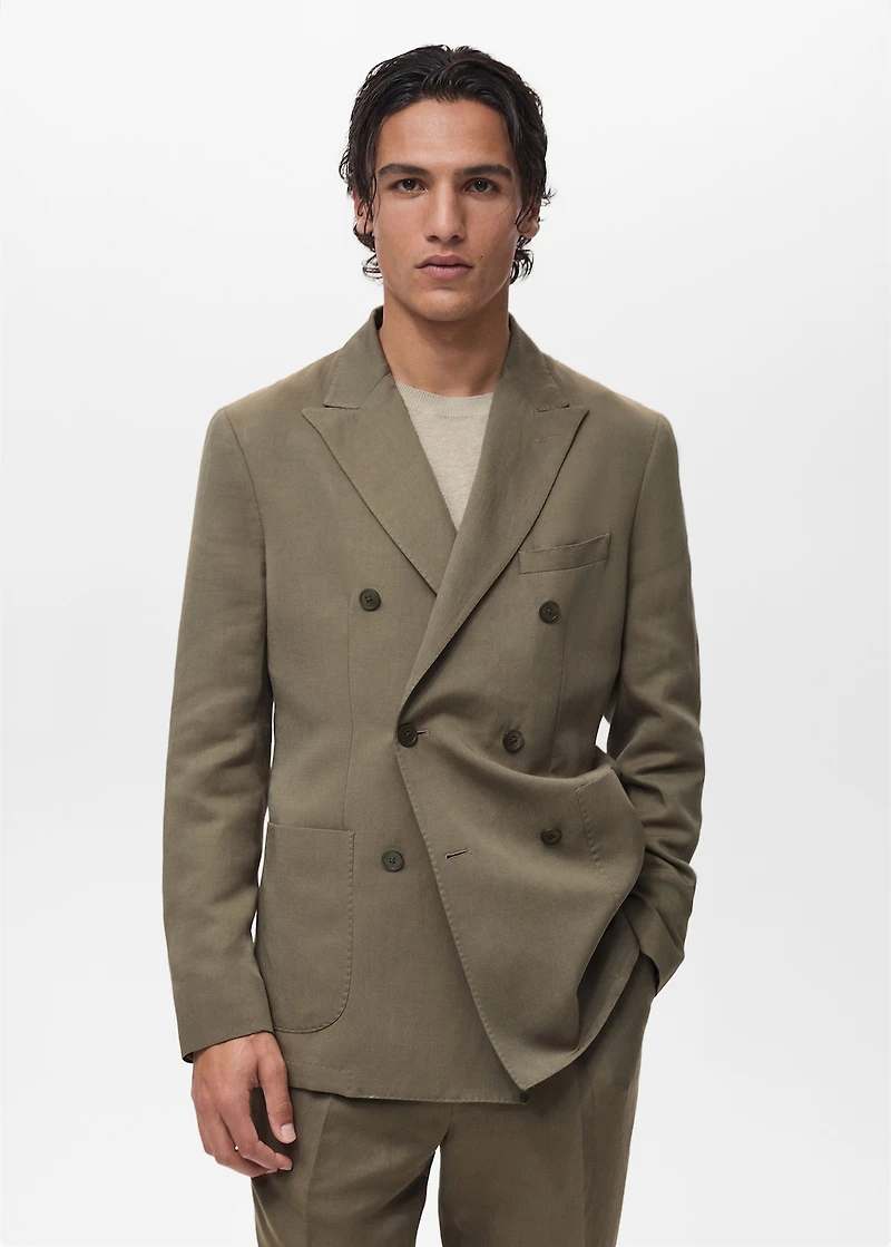 Slim-fit linen-blend double-breasted blazer