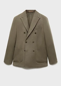 Slim-fit linen-blend double-breasted blazer