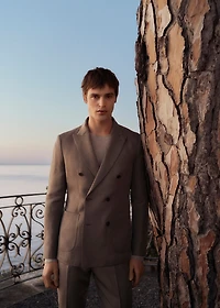 Slim-fit linen-blend double-breasted blazer