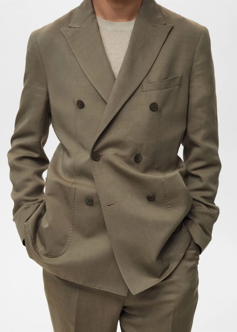 Slim-fit linen-blend double-breasted blazer