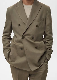 Slim-fit linen-blend double-breasted blazer