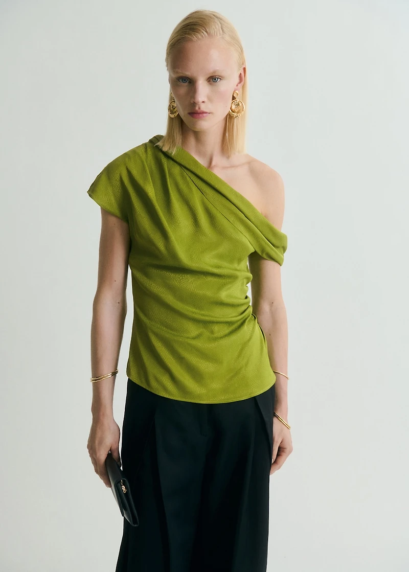 Satin blouse with asymmetrical neck