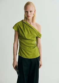 Satin blouse with asymmetrical neck