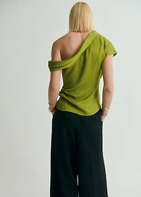Satin blouse with asymmetrical neck