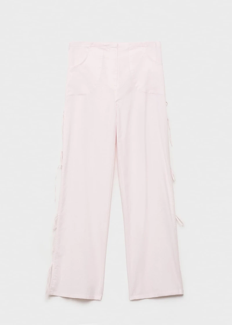 Straight pants with slits and bows