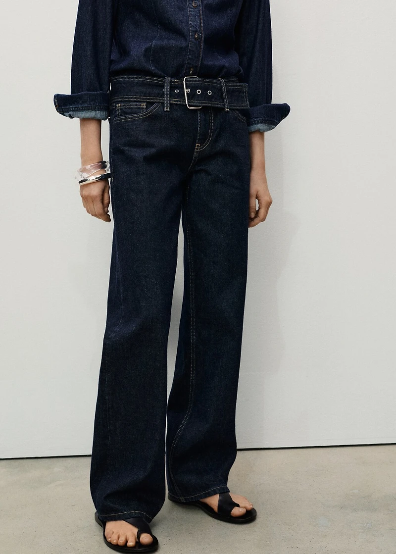 Low-rise straight jeans with belt