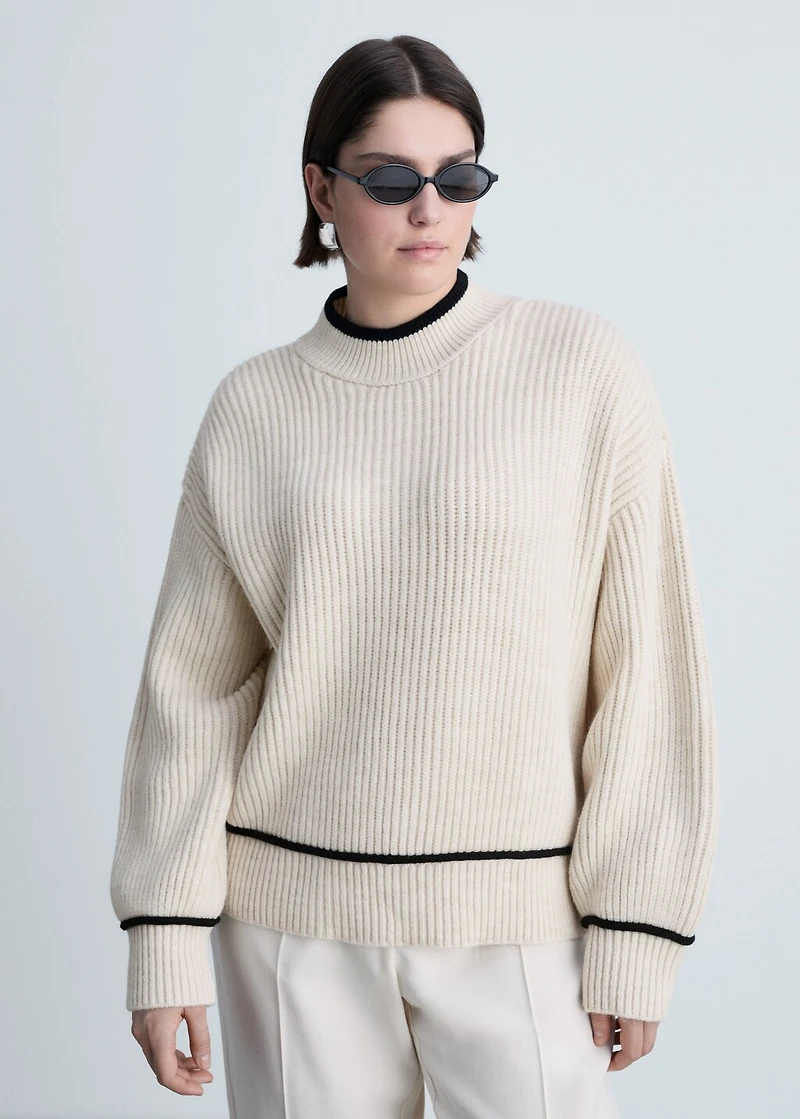 Perkins-neck sweater with contrasting details