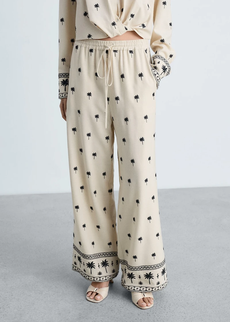 Embroidered straight-fit pants