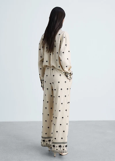 Embroidered straight-fit pants