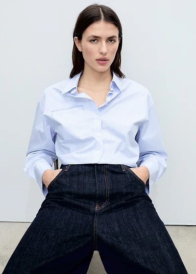 Striped cropped shirt with stitching detail