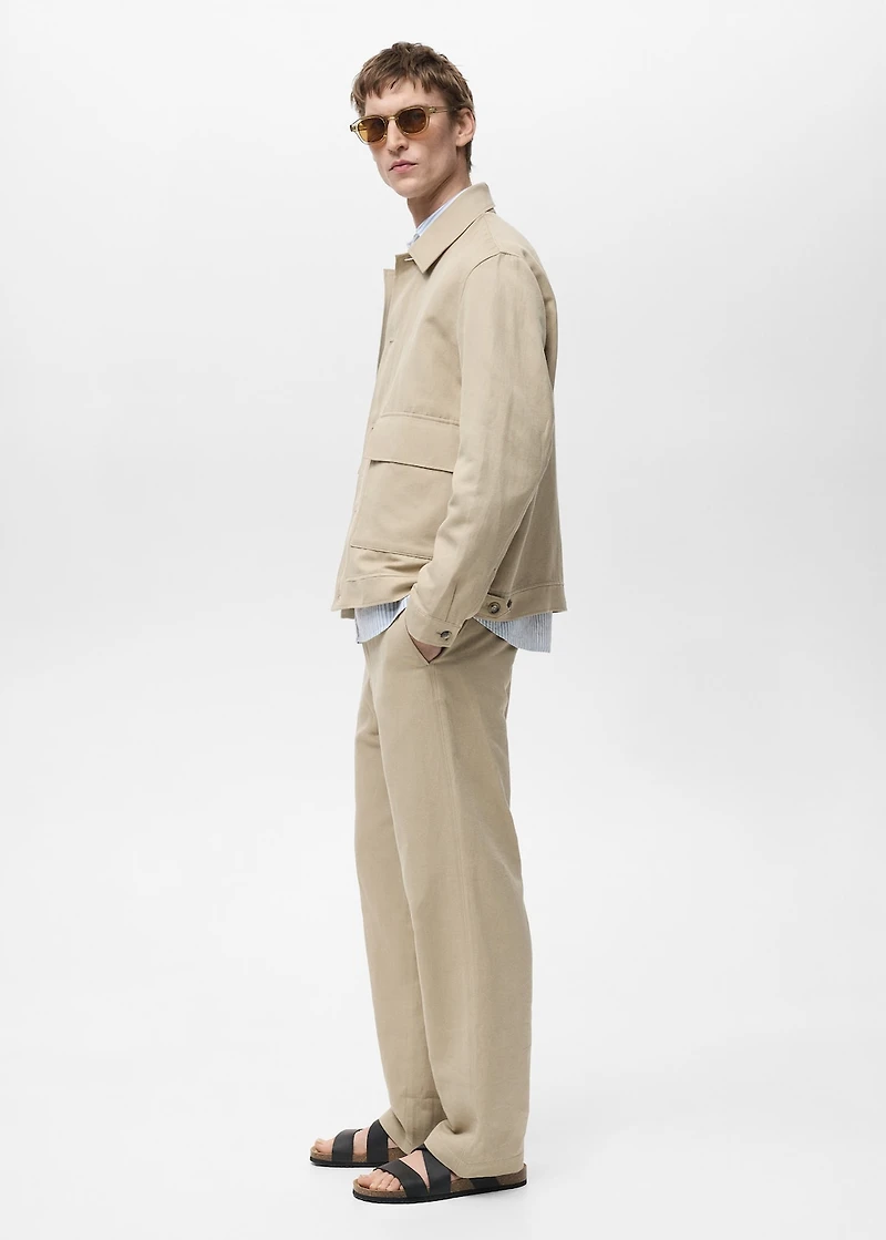 Linen-blend regular-fit pants