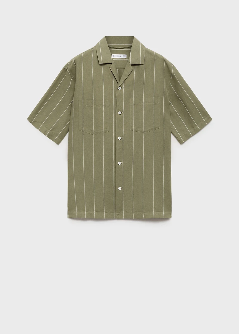Linen bowling shirt with pinstripes