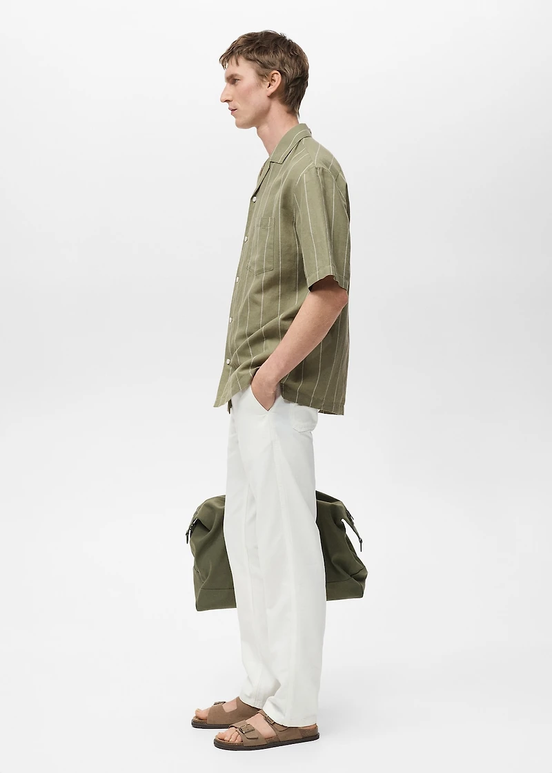 Linen bowling shirt with pinstripes