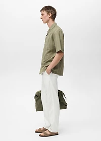 Linen bowling shirt with pinstripes