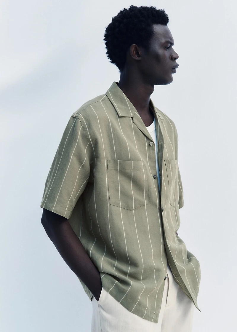 Linen bowling shirt with pinstripes