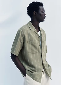 Linen bowling shirt with pinstripes
