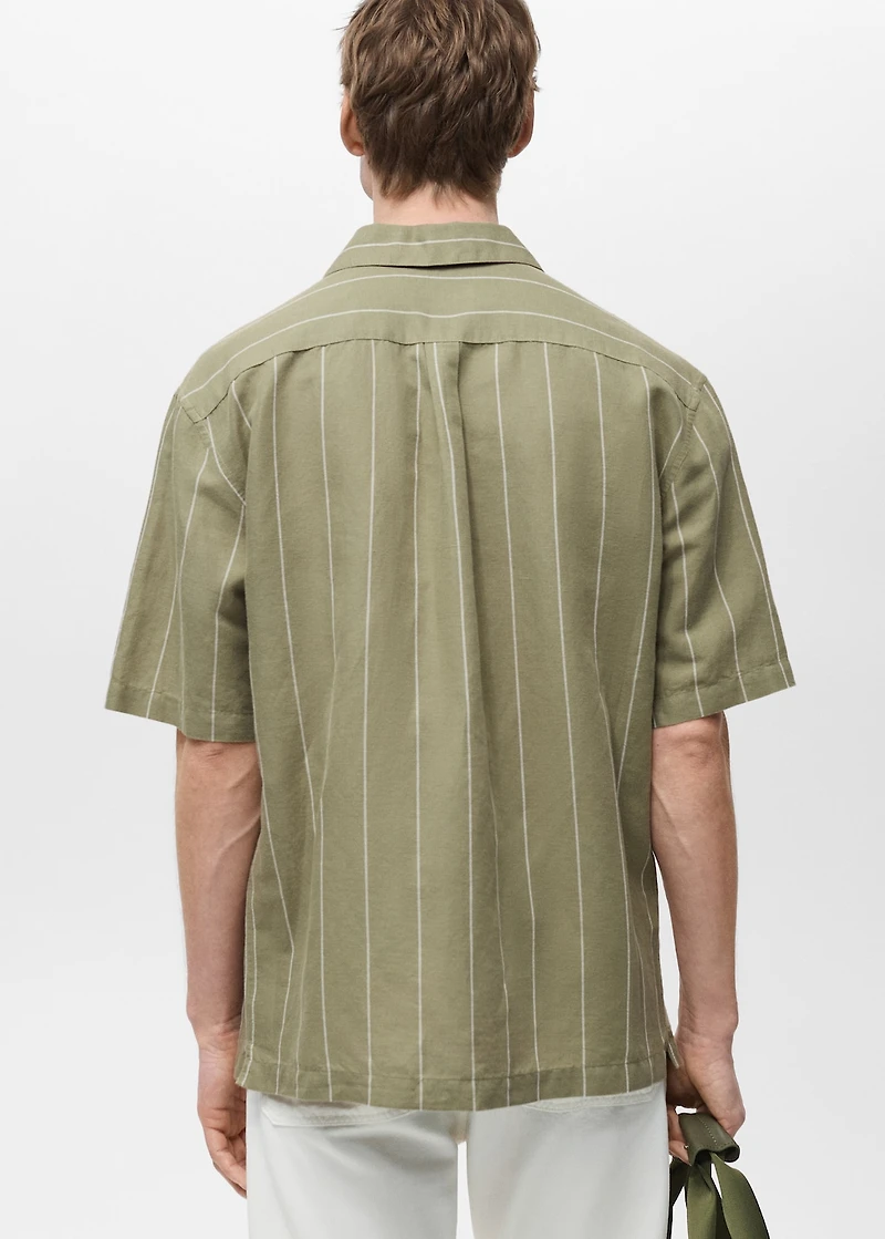 Linen bowling shirt with pinstripes