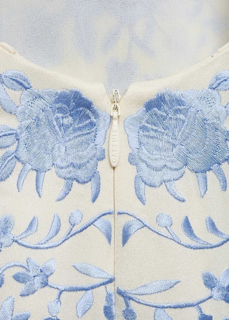 Floral-embroidered dress with fringe detail