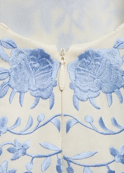 Floral-embroidered dress with fringe detail