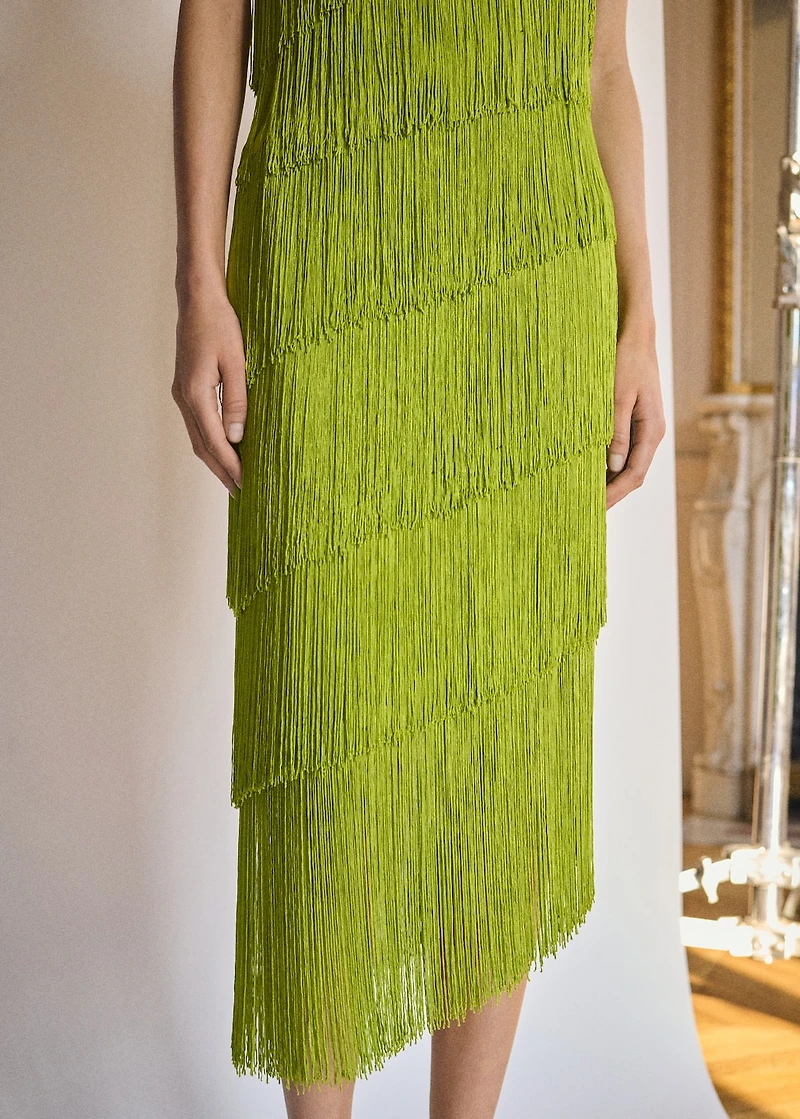 Asymmetrical fringed midi-dress