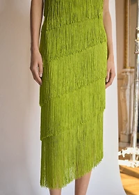 Asymmetrical fringed midi-dress
