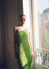 Asymmetrical fringed midi-dress